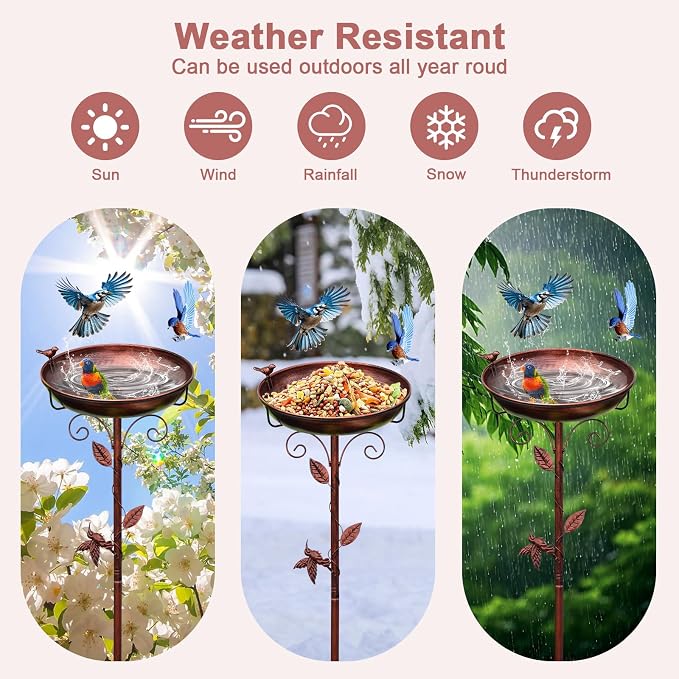 Bird Bath for Outside 38.5 Inch Bronze Freestanding Garden Birdbath | Metal bird bath with floral scroll 5-Pronged Base Deep large bowl for birds drinking & bathing Yard patio landscape decor
