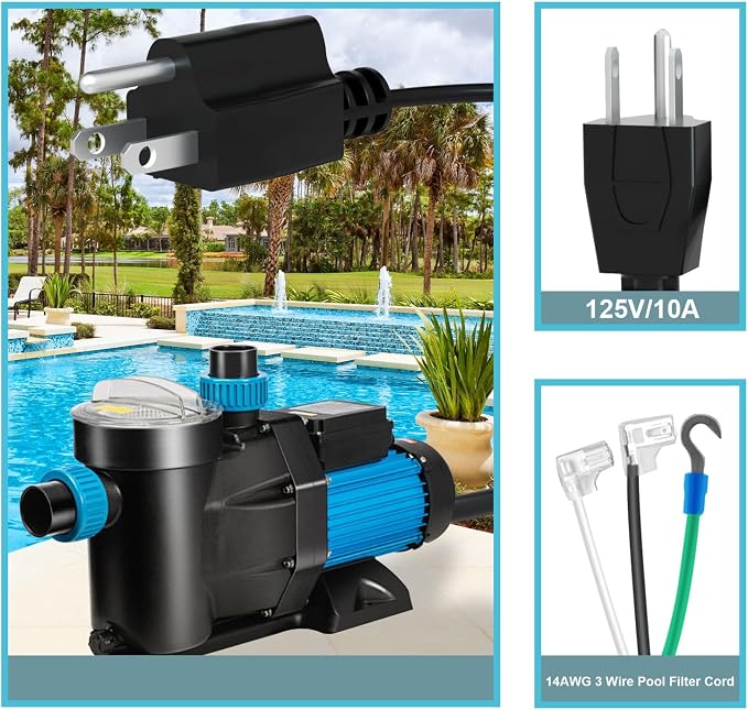 SPX1250WA Power Cord for Hayward Pool Pump Compatible with Hayward Power-Flo SP1500 Pool Pump Series (6FT)