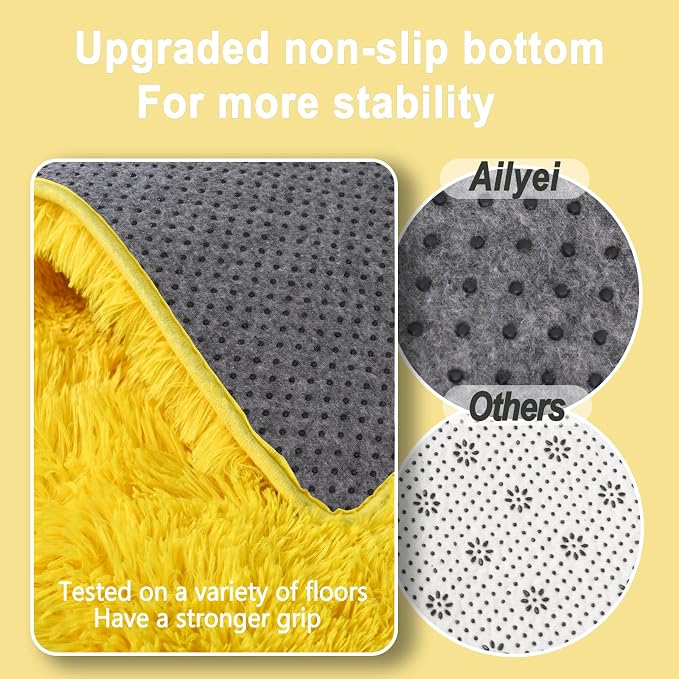 Fluffy Shag Rugs for Living Room 6x9 Yellow Washable | Upgrade Non-slip, 6 x 9 Large Big Shaggy Area Rug for Girls Bedroom Nursery, High Pile Plush Carpet for Kids Room Dorm