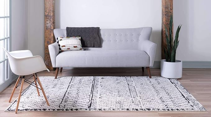 Unique Loom Morocco Collection Abstract Border, Diamond, Bohemian Area Rug (4' 0 x 6' 0 Rectangular, Ivory/Black)