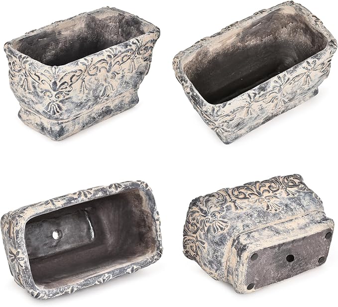 Sungmor 9.2 Inch Cement Plant Pot for Plants, Succulent Planter with Embossed Design, Vintage Concrete Flowerpots with Drainage Hole, Decorative Orchid Houseplant Pot Indoor Outdoor Plant Container