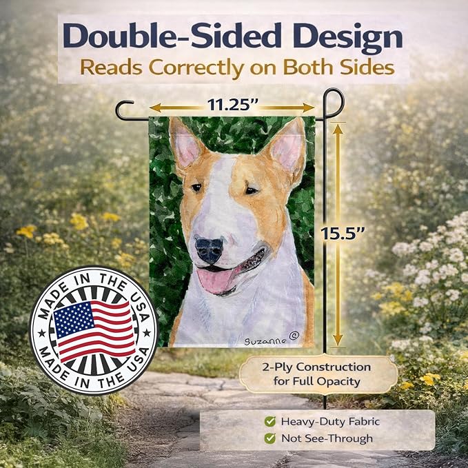 Caroline's Treasures SS8873GF Bull Terrier Garden Flag Mailbox Flag Decorative Yard Flag Banner Outside Patio Artwork Yard Flower Beds, Garden Size, Multicolor