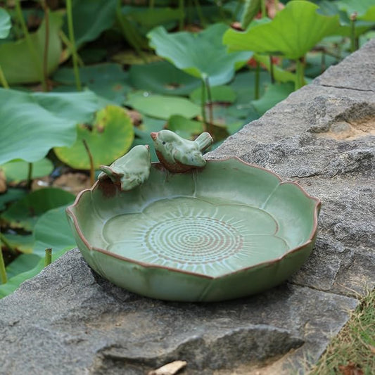 Ceramic Bird Bath for Outside, Resin Birdbath Bowl with Vintage Ornament,Ground Feeders Bird Bath Feeding Bowl for Outdoors, Garden Deck, Balcony,Yard, Lawn.