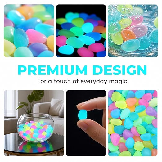 Glow in the Dark Rocks Outdoors, Decorative Night Guide Pebbles for Landscaping & Garden Pathway, Colored Glow Stonesfor Fish Tank, Aquarium Decor & Planters, Luminous Stones for Vases (200, Orange)