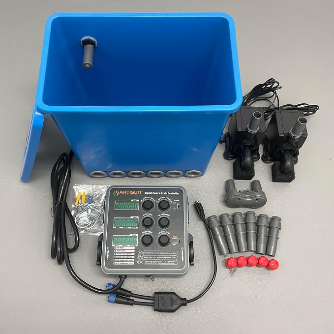 Flood and Drain RDWC Hydroponic Digital Controller with Pumps and Distribution Reservoir