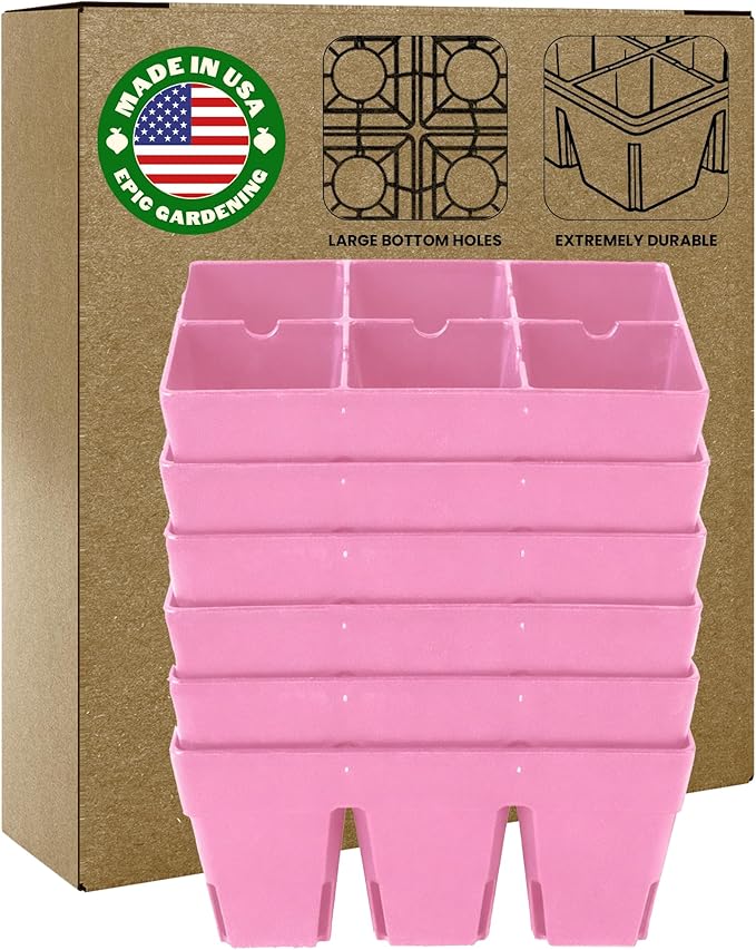 Epic Gardening Reusable Seed Starter Tray - Easy Watering Seed Starting Trays - Gardener Friendly Plant Trays for Seedlings | UV-Treated & BPA-Free -6-Cell Seed Starting Trays - 6 Trays/Pink