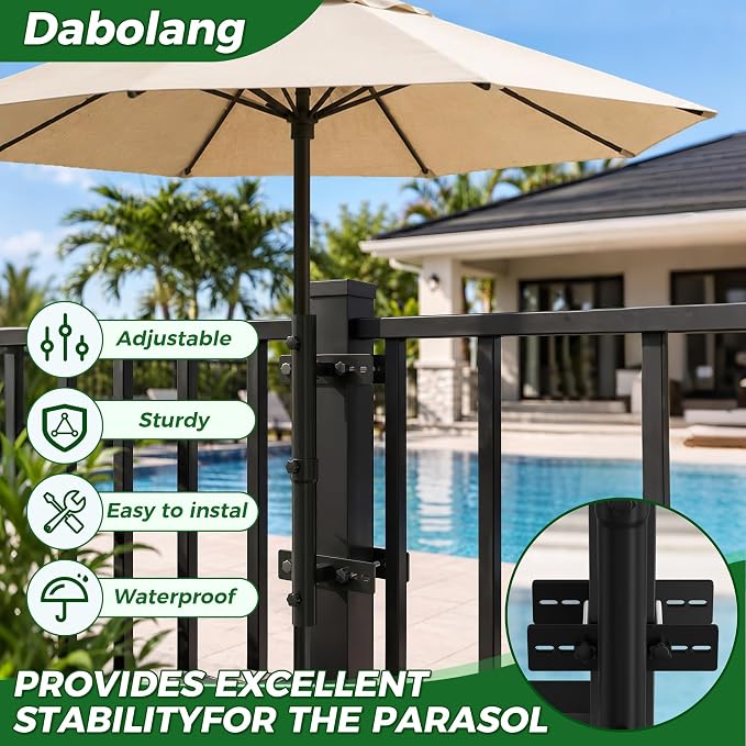 Heavy Duty Deck Umbrella Mount,Adjustable Patio Umbrella Holder for Deck Railing,Space Saver Patio Umbrella Clamp,Deck Umbrella Base and Stand for Outdoor Courtyard, Balcony, Boats