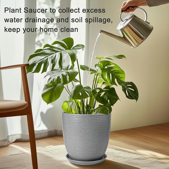 Plant Saucer 10 Inch - Ceramic Plant Tray for Pots, Plant Saucer for Indoors, Plant Water Catcher Tray for Outdoors, Large Flower Pot Saucer, Round Plant Dishes for Drainage, Gray