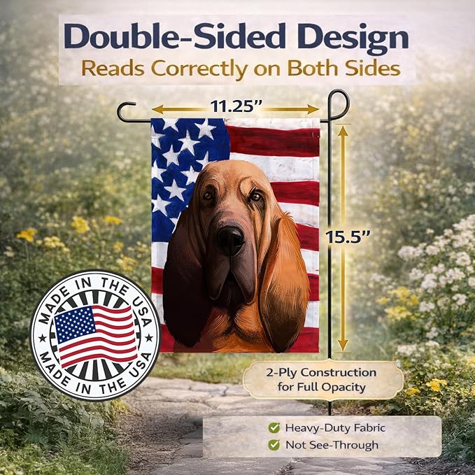 Caroline's Treasures CK6440GF Bloodhound Dog American Flag Garden Flag Mailbox Flag Decorative Yard Flag Banner Outside Patio Artwork Yard Flower Beds, Garden Size, Multicolor