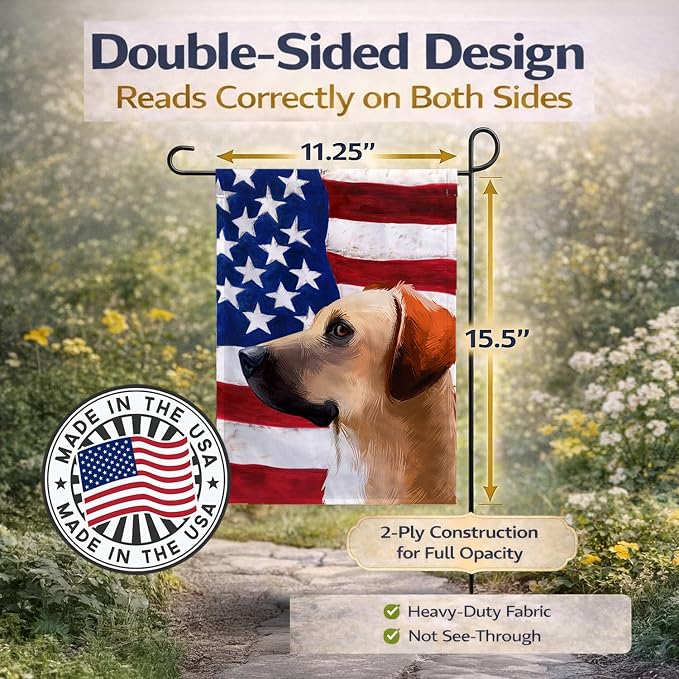 Caroline's Treasures CK6436GF Black Mouth Cur Dog American Flag Garden Flag Mailbox Flag Decorative Yard Flag Banner Outside Patio Artwork Yard Flower Beds, Garden Size, Multicolor