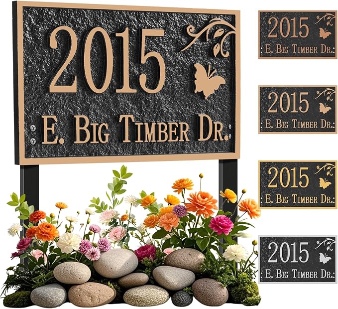 Custom House Address Sign, House Number Plaque Sign for Lawn,Yard,Ground,Driveway,Garden with 2 Stakes,Style 1