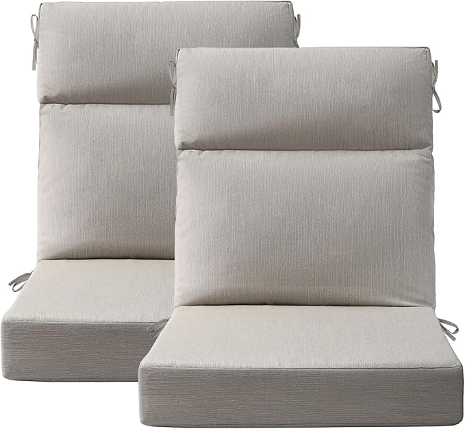 Unimatta Sunbrella Outdoor Separate High Back Cushion Seat Pads, 2-Pack 44 x 21 Inch Water-Repellent & Fade-Resistant Patio Furniture Cushions with Ties for Adirondack, Rocking Chairs, Specrtum Pebble