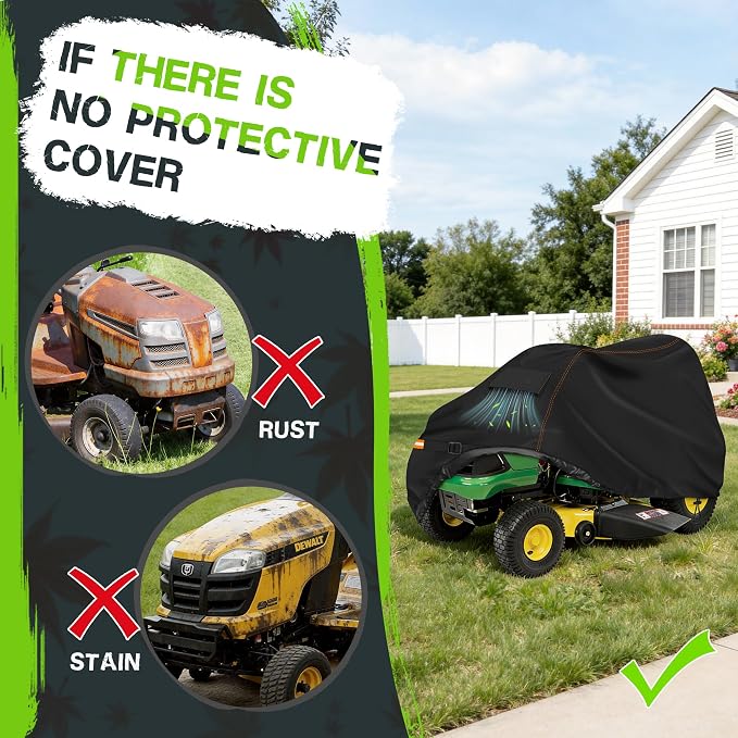 Outdoors Riding Lawn Mower Cover,Garden Tractor Cover Fits Decks up to 54" ,Lawn Tractor Cover Fit with Air Vents and Elastic Straps(Riding-72"L x 54"W x 46"H)