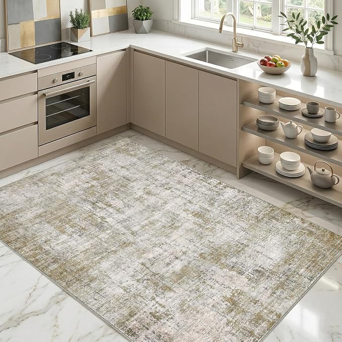 Washable 4'x6' Abstract Area Rug for Bedroom Living Room | Modern Carpet For Bedroom Kitchen Office Hallway Entryway Printed Pattern Home Decor Non-Slip Stain-Resistant Easy To Clean