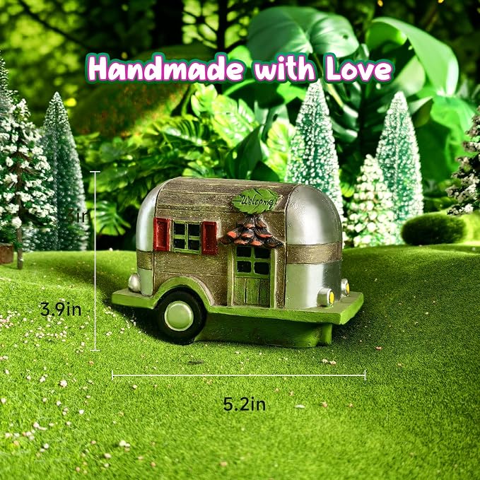 DONABELA Fairy Garden House Vintage Car with Wood Door & Window Resin Outdoor Indoor Decor Figurine for Patio Yard Lawn Unique Gift