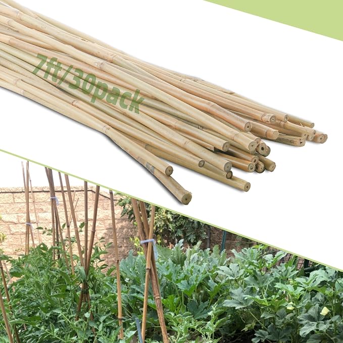 30Pcs / 7ft Bamboo Plant Stakes for Indoor Outdoor Plants, Garden Plant Support Sticks, Poles for Tomato Vegetables Beans Trees Potted Climbing Plants(0.32''-0.4'')