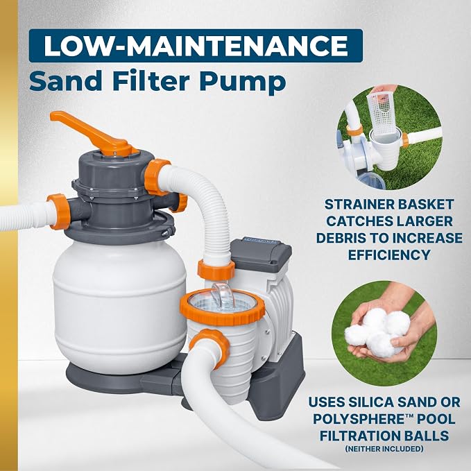 Bestway Power Steel 24’ x 12' x 52” Above Ground Pool with Sand Filter Pump | Durable Rectangular Metal Frame Outdoor Backyard Pool with Puncture-Resistant Liner - Ladder and Cover Included