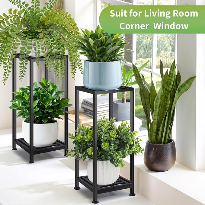 Lilybud--lily 2-Pack Plant Stand Indoor Outdoor, Heavy Duty Wrought Iron Pedestal Stands, Metal Plant Stand Decorative Flower Stand for Patio Garden Deck Living Room