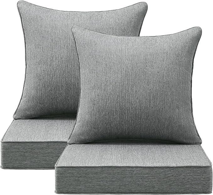 Outdoor Deep Seat & Back Cushion Set (2-Pack), 24 x 24 Inch Water Repellent and Fade Resistant Patio Furniture with Removable Cover for Outside Sofa Couch, Linenweave Gray