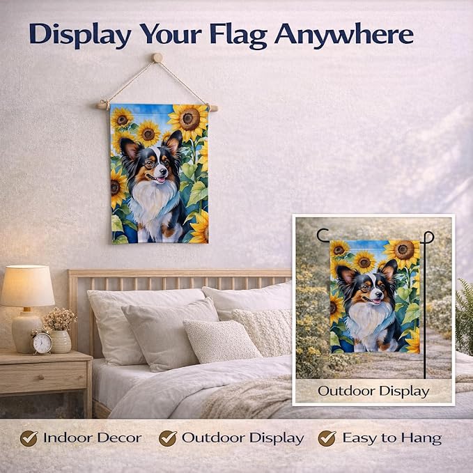 Caroline's Treasures DAC6131GF Papillon in Sunflowers Garden Flag Mailbox Flag Decorative Yard Flag Banner Outside Patio Artwork Yard Flower Beds, Garden Size, Multicolor