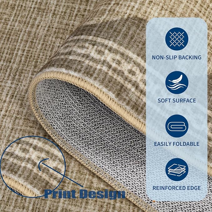 GarveeHome Scalloped Tan Washable Rugs 10x13 Rug for Living Room Non-Slip Solid Jute Modern Minimalism 10 x 13 Rug Low-Pile Carpet for Bedroom Dining Nursery Mat with Rubber Back