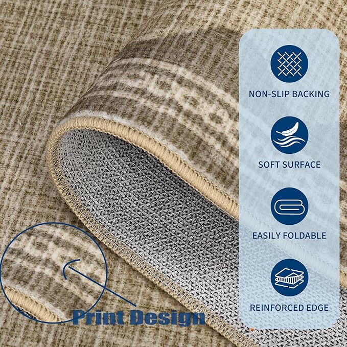 GarveeHome 2.5x8 Runner Rug for Hallway Washable Kitchen Rugs Non Slip Solid Tan Jute Digital Printing Modern Soft Low-Pile Scalloped Indoor Carpet for Entryway Laundry Room Floor Mats