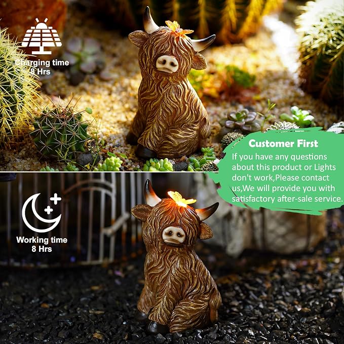 Solar Garden Statue Highland Cow Figurine | Outdoor Decoration with Butterfly for Garden Yard Lawn Home Decor Outside : Unique Gifts for Mom Grandma