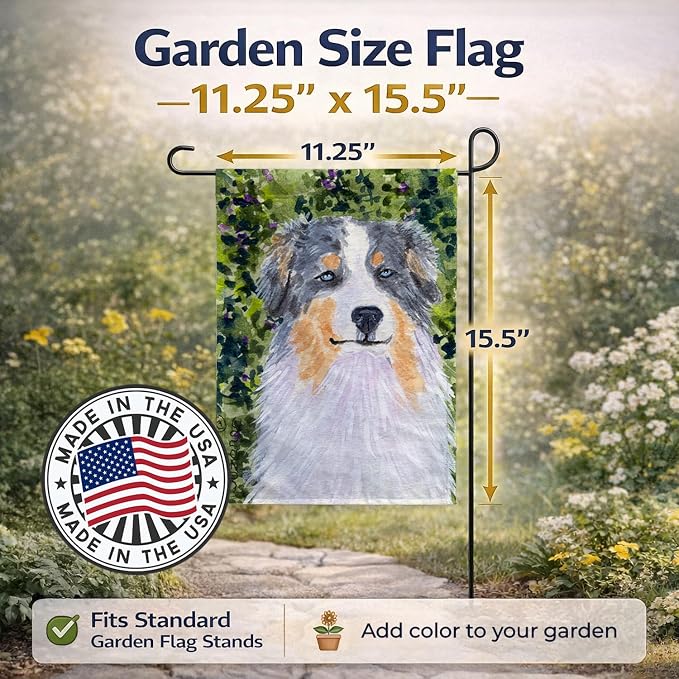 Caroline's Treasures SS8731GF Australian Shepherd Garden Flag Mailbox Flag Decorative Yard Flag Banner Outside Patio Artwork Yard Flower Beds, Garden Size, Multicolor
