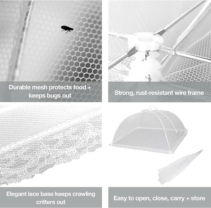 Simply Genius Mesh Food Covers for Outdoors - 2 Jumbo (39x24 in) & 4 Large (17x17 in), White Collapsible 6-Pack - Pop-Up Reusable Food Nets & Tents for Outdoor Serving & Picnics with Bug Protection
