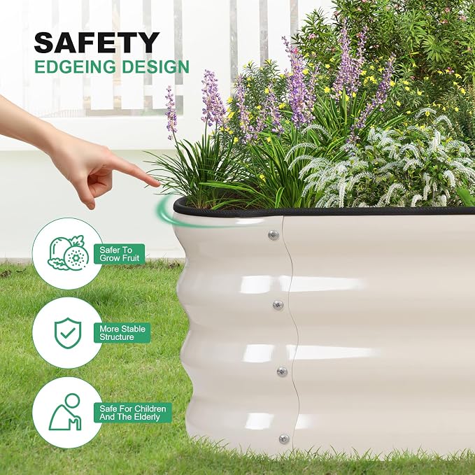1MORE Raised Garden Bed -4X2X1 Galvanized Planter Box for Outdoor Gardening,3 in 1 Modular Raised Bed Kit with Protective Tape, Gloves for Herb，Ideal for Vegetables and Plants.White-1Pack