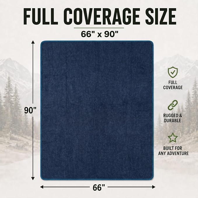 Wool Camping Blanket 10-Pack - 70% Wool Heavy-Duty Military Style Throw, Warm & Washable, Fire Retardant Cover for Emergency, Survival & Outdoor Use - For Camping, Car, Home & Hiking, Navy 66x90