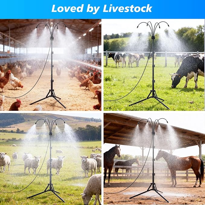 Standing Misters for Outside Patio - Adjustable Height Stand Misting system for Cooling Outdoor, 26.5FT Portable Water Mister for Garden Backyard BBQ Party Tanning Pool Beach Cooling & Water Playing
