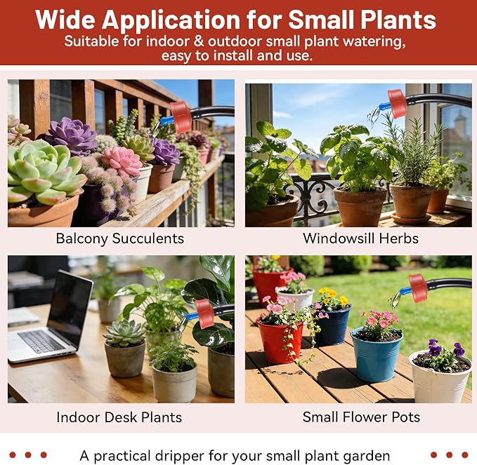 50 PCS 0.5 GPH Pressure Compensating Drip Irrigation Spot Watering Dripper, Gentle Flow Anti-Clog Drip Irrigation Emitters Heads Irrigation Drippers Parts for Indoor Outdoor Small Potted Plants