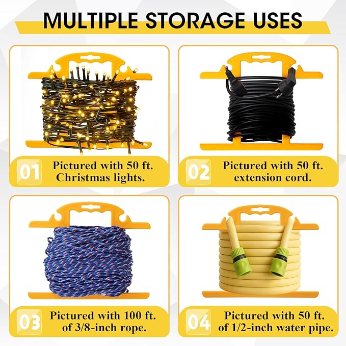 Ripeng 3 Pcs Heavy Duty Extension Cord and Hose Reel with Carrying Handle, Durable ABS H-shape Design Fits 100ft Cord Cable or Water Hose, 50ft Soaker Tube Management (Yellow)