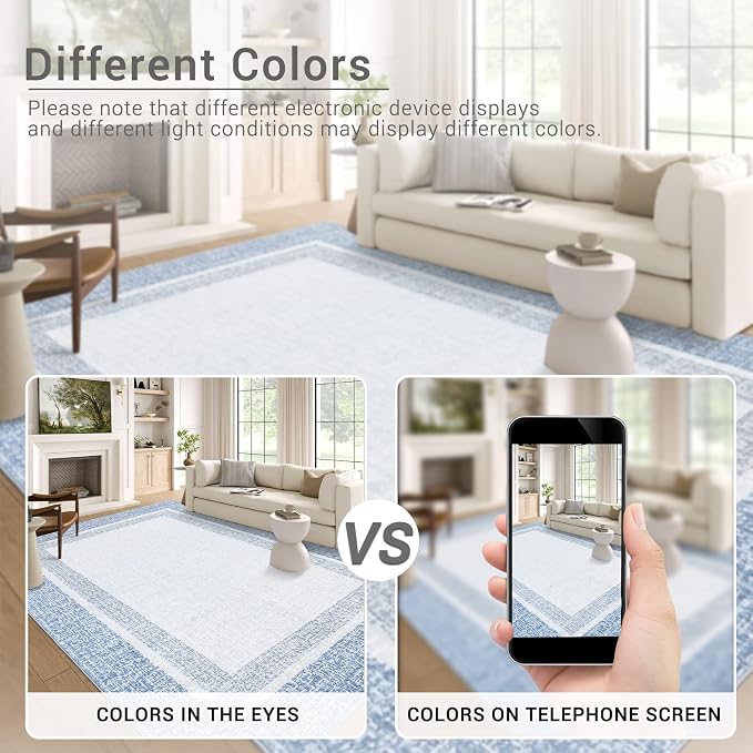 GAOMON Area Rugs 2x6 Modern Runner Rug Washable Bordered Entryway Runners Soft Faux Wool Carpet Contemporary Neutral Non-Slip Long Rug Runner Indoor Accent Hallway Kitchen Runners for Bedroom Blue