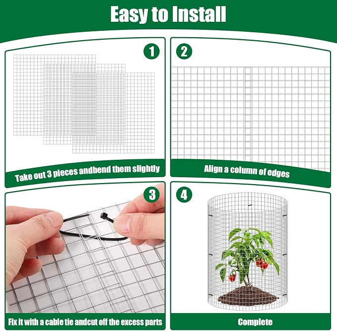 30Pcs Garden Plant Protector Cage 12''x12'', 10 Set Metal Wire Protectors for Plants, Protection Cages with Stakes Nylon Ties, Animals Barrier to Keep Chicken Rabbit Away from Plants Flower Vegetables