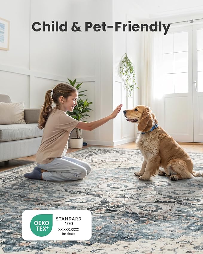 AMADA HOMEFURNISHING 2x5 Washable Runner Rug, Low-Profile Kitchen Rugs with Non-Slip Backing & Durable Edge Binding, Vintage Entryway Runner Rug for Bedroom & Hallway