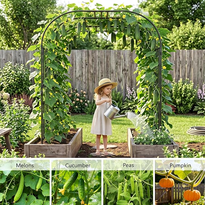 DoCred Large Garden Arch Trellis for Climbing Plants, 87 Inch Tall Metal Plant Support Trellis Archway for Climbing Vine Vegetable/Fruit/Flower Outdoor Yard Lawn Garden Arch Tunnel Trellis