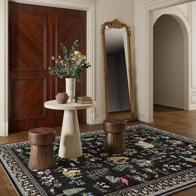 6x9 Area Rugs for Living Room: Washable Rug Vintage Rugs Stain Resistant Non Slip Low Pile Soft Lightweight Carpet for Bedroom Kitchen Dining Room Farmhouse Nursery Kids Room Home Office