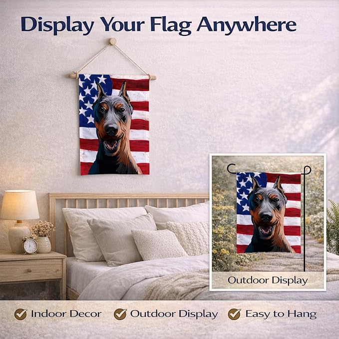 Caroline's Treasures CK6534GF German Pinscher Dog American Flag Garden Flag Mailbox Flag Decorative Yard Flag Banner Outside Patio Artwork Yard Flower Beds, Garden Size, Multicolor