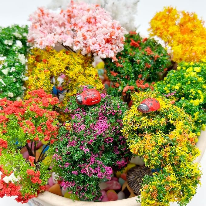 Cayway 83 PCS Fairy Garden Accessories Outdoor, Fairy Supplies Micro Landscape Decoration, Mixed Model Trees for DIY Craft Garden Decoration