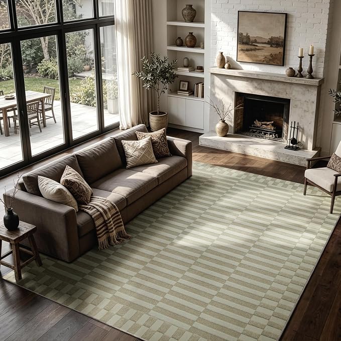 8x10 Washable Area Rugs for Living Room,Bedroom,Dining Room,Nursery- Beige | Ultra Soft,No Creases,Non-Slip,Non-Shedding,Machine Washable,Neutral Boho Low Pile Carpet for Hardwood,Home High-Traffic Area