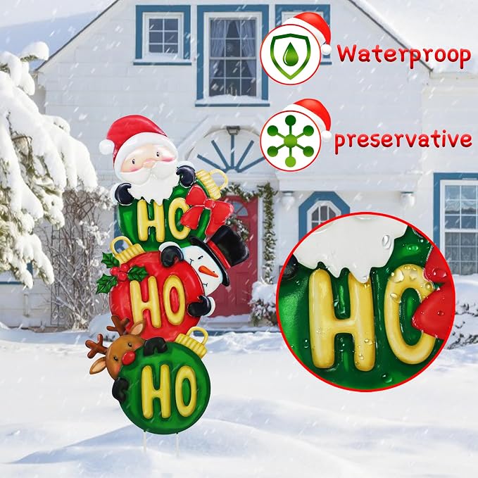 3 Pack Metal Christmas Yard Signs Decor for Multiple Stacked, Christmas Yard Stakes Ball Fall Yard Decor for Outside Garden Lawn Porch
