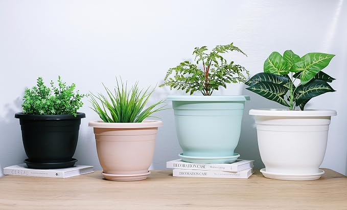 5 Packs 12 inch Flower Pots + Saucer, Planters for Indoor & Outdoor Plants with Drainage Holes | Plastic Flower Pots, Large Planter (Colorful, 12 inch)