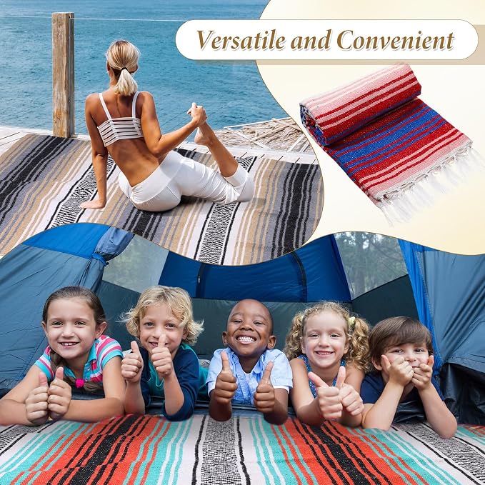 Preboun 10 Pieces Mexican Blanket Bulk Authentic Woven Yoga Blanket Large Picnic Camping Rug Colorful Striped Serape for Beach Outdoor Grass Car Home(Multi Color)