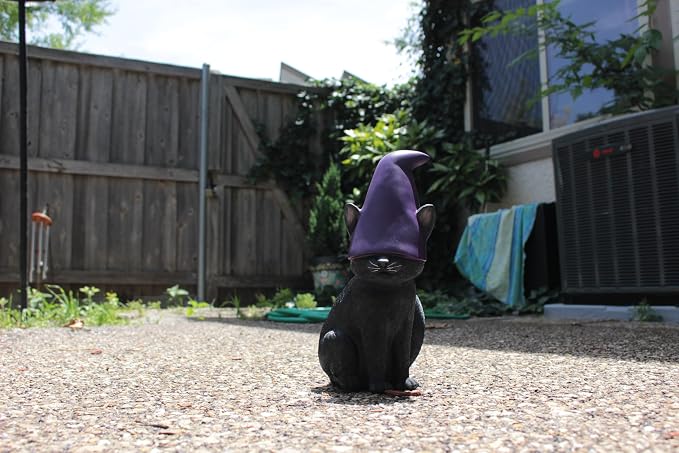 Cat Gnome 12" Tall (Black) | Cute Cat Garden Décor, Spooky Stuff, Halloween Decorations, Lucky Witch Statue