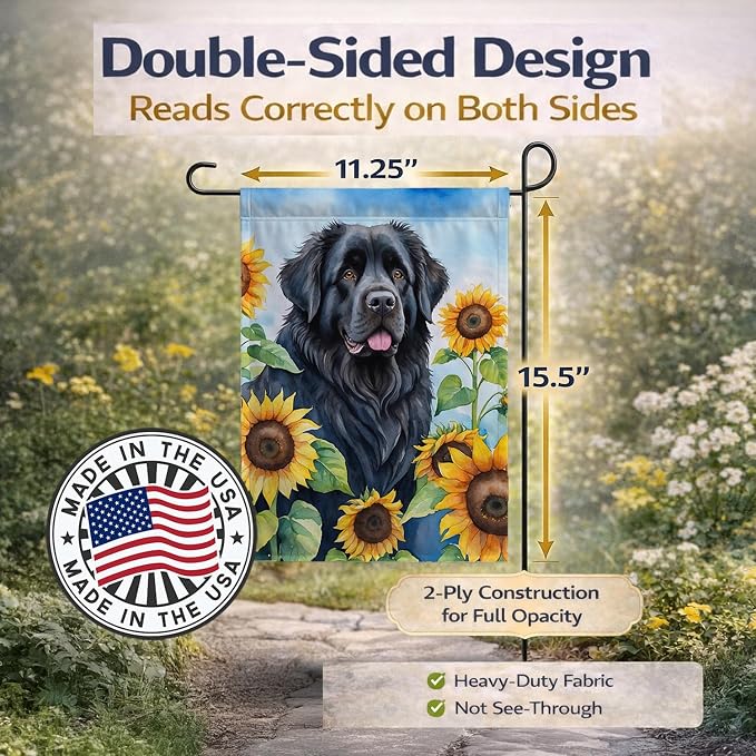 Caroline's Treasures DAC6123GF Newfoundland in Sunflowers Garden Flag Mailbox Flag Decorative Yard Flag Banner Outside Patio Artwork Yard Flower Beds, Garden Size, Multicolor