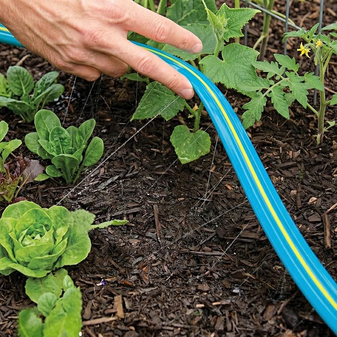 Winisok Upgrade Flat Sprinkler Soaker Hose for Garden 100FT, Heavy Duty 3-Tube Lawn Irrigation Hose with Landscape Stakes, No-Kink Flexible Watering Hose for Yard, Plants (50FT x 2packs)