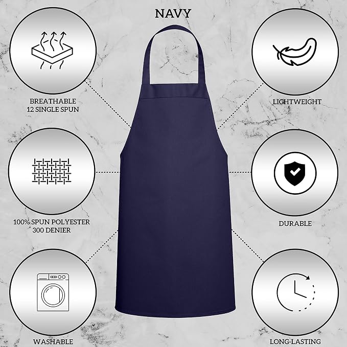 GREEN LIFESTYLE 120 Pack Professional Chef Apron– Grilling Aprons for Men, Waterproof Cooking Apron for BBQ, Work or Restaurant Use, Kitchen Aprons for Women – Navy Blue, No Pockets