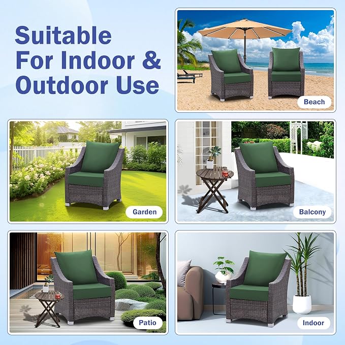 Outdoor Chair Cushions, 24 x 24 Inch Outdoor Cushion for Patio Furniture, Patio Chair Cushion, Waterproof & Fade Resistant Deep Patio Furniture Cushion Set with Handle and Ties, ForestGreen (Set of 4)